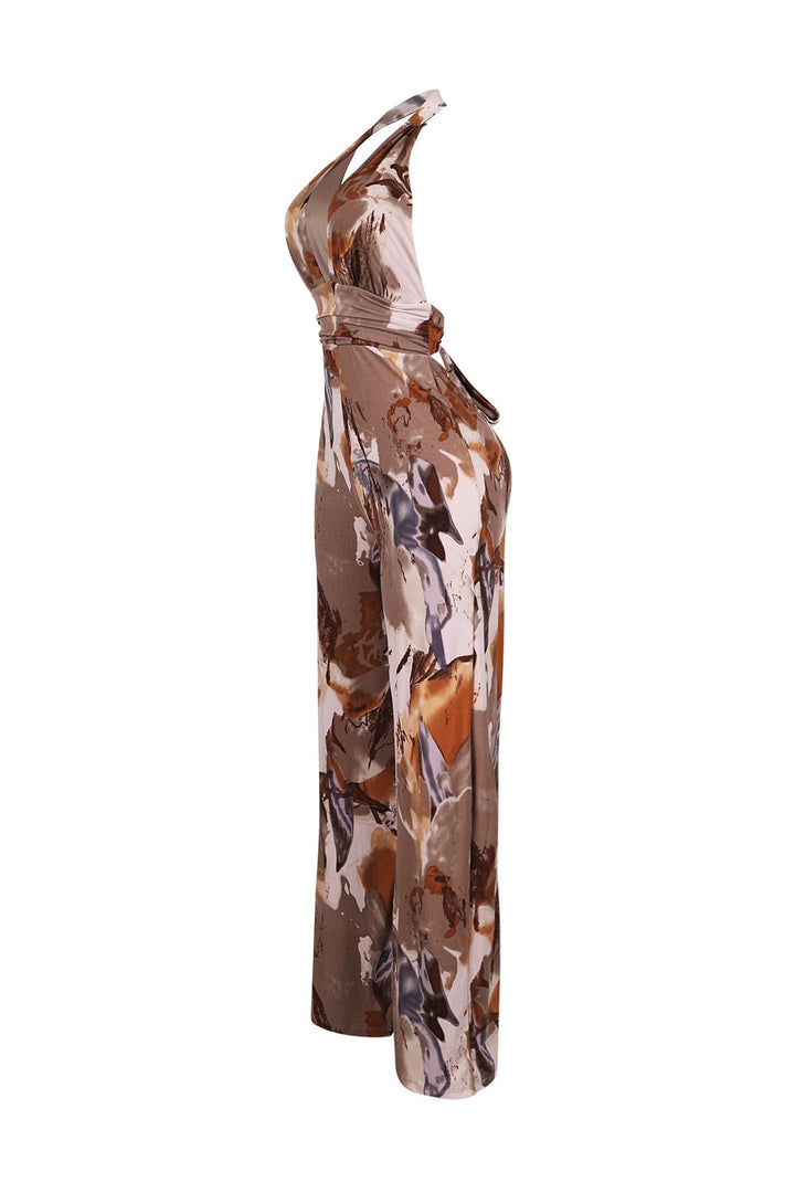 Organic Matter Print Halter Jumpsuit