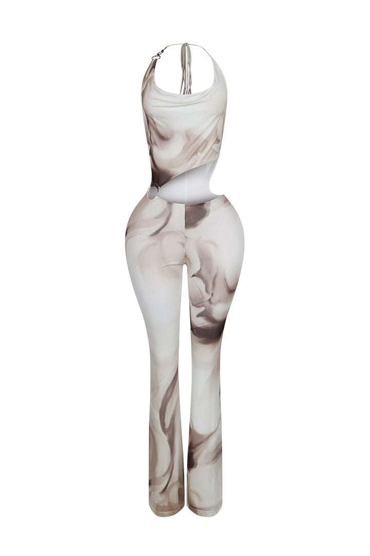 Quasar Mesh Print Cowl Neck Jumpsuit
