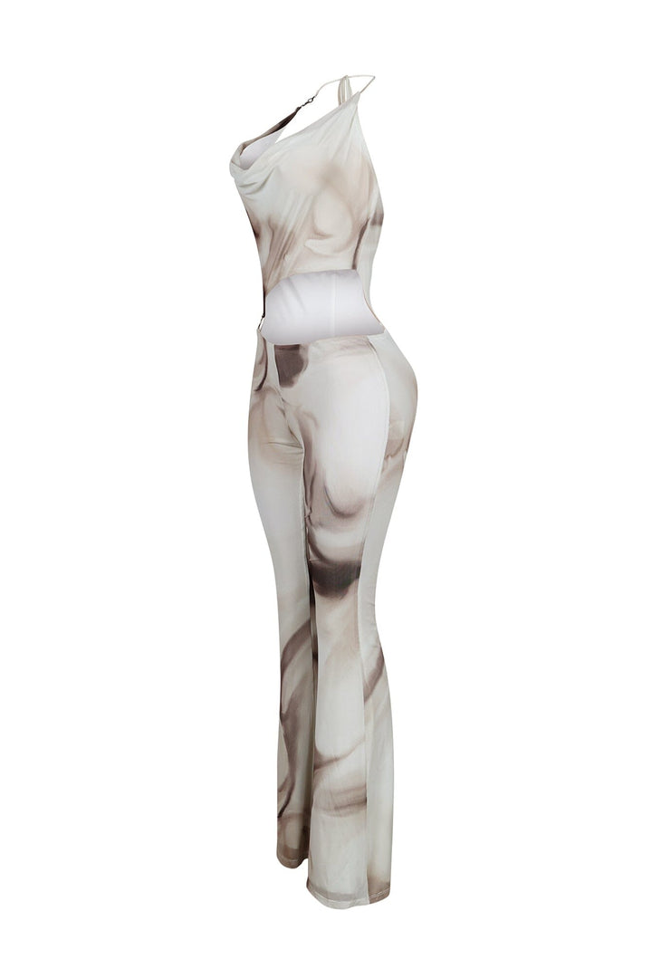 Quasar Mesh Print Cowl Neck Jumpsuit