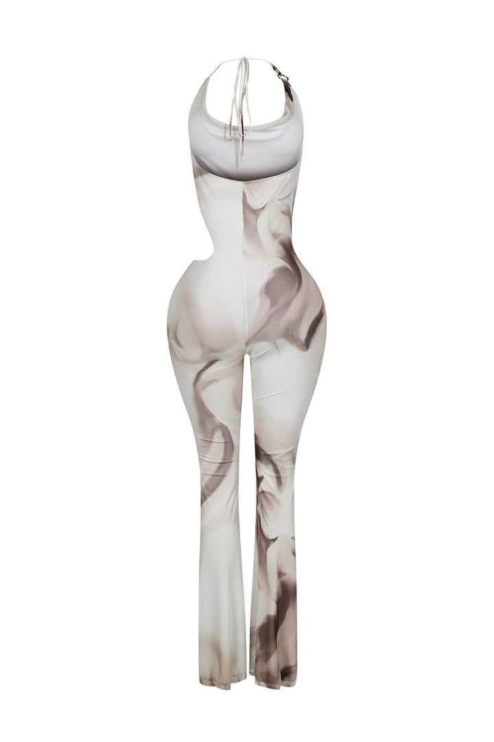 Quasar Mesh Print Cowl Neck Jumpsuit