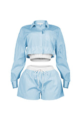 Wesley Pin Stripe Collared Top &amp; Shorts SET