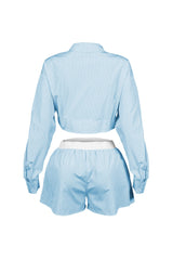 Wesley Pin Stripe Collared Top &amp; Shorts SET