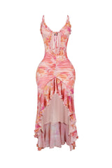 Vividly Colored Mesh Print Maxi Tank Dress
