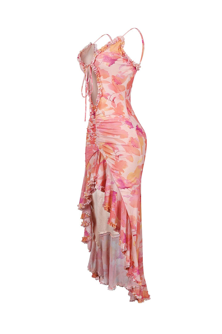 Vividly Colored Mesh Print Maxi Tank Dress