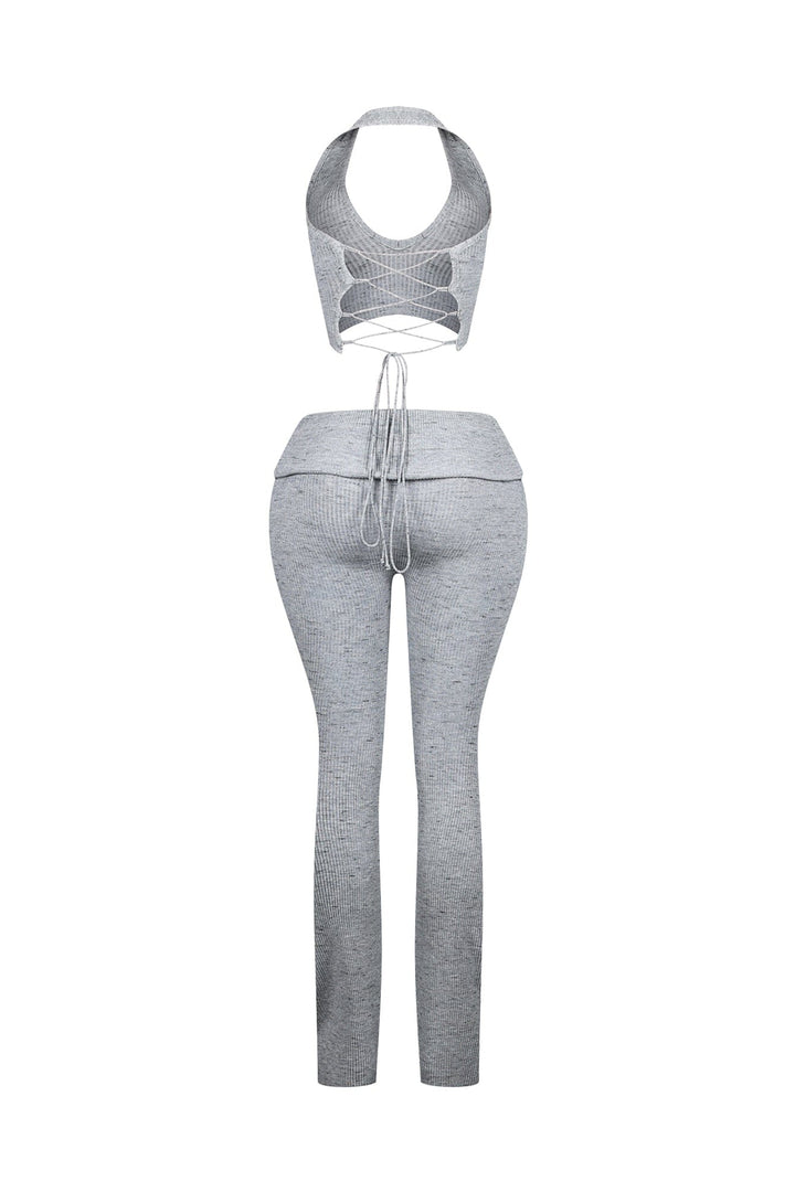 Riptide Ribbed Knit Halter Top &amp; Pants SET