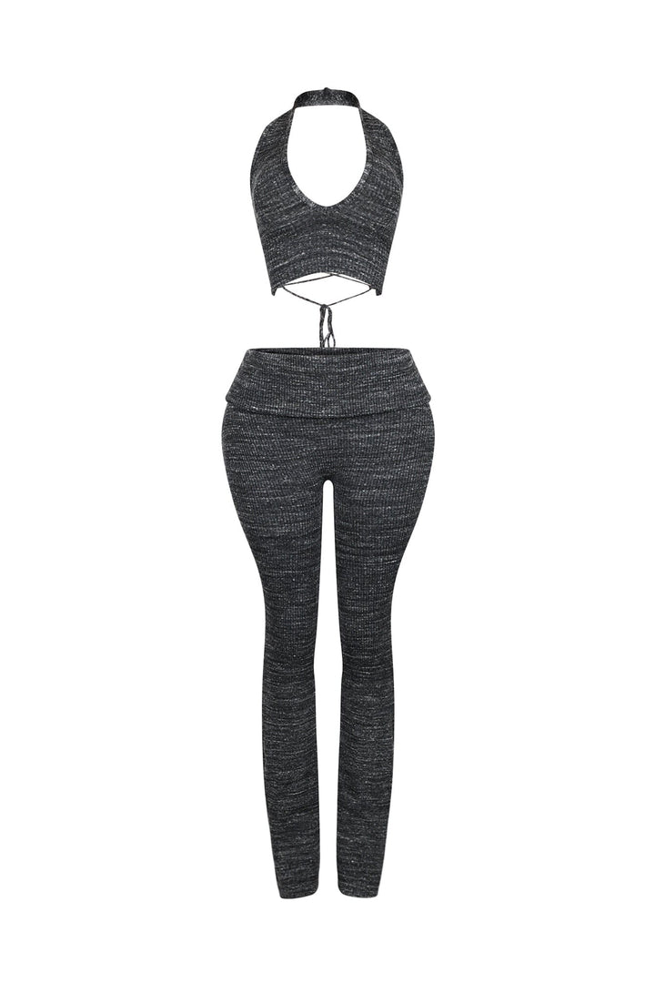 Riptide Ribbed Knit Halter Top &amp; Pants SET