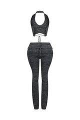 Riptide Ribbed Knit Halter Top &amp; Pants SET