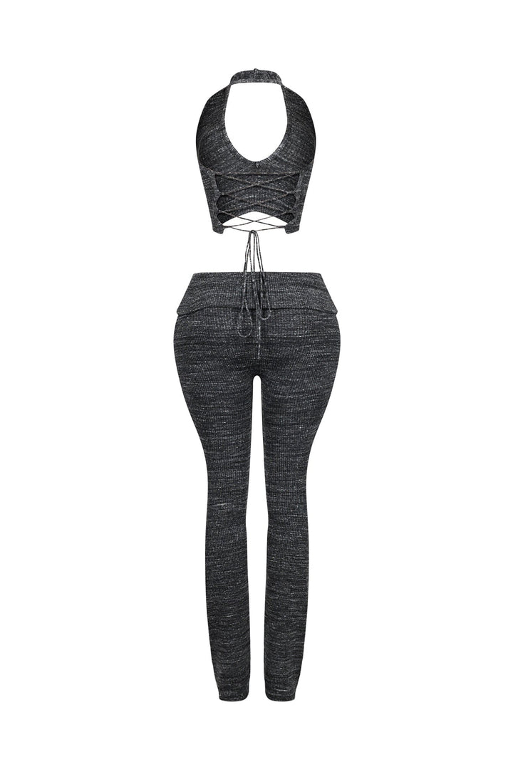 Riptide Ribbed Knit Halter Top &amp; Pants SET