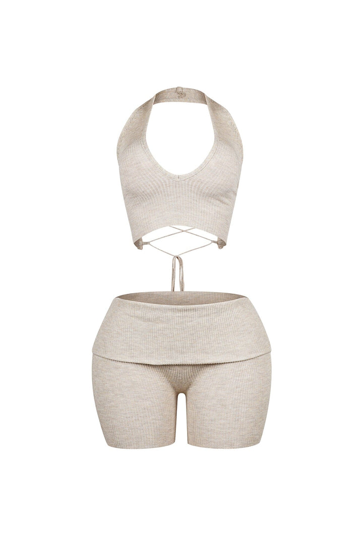 Backfire Ribbed Knit Halter Top &amp; Shorts SET