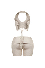 Backfire Ribbed Knit Halter Top &amp; Shorts SET