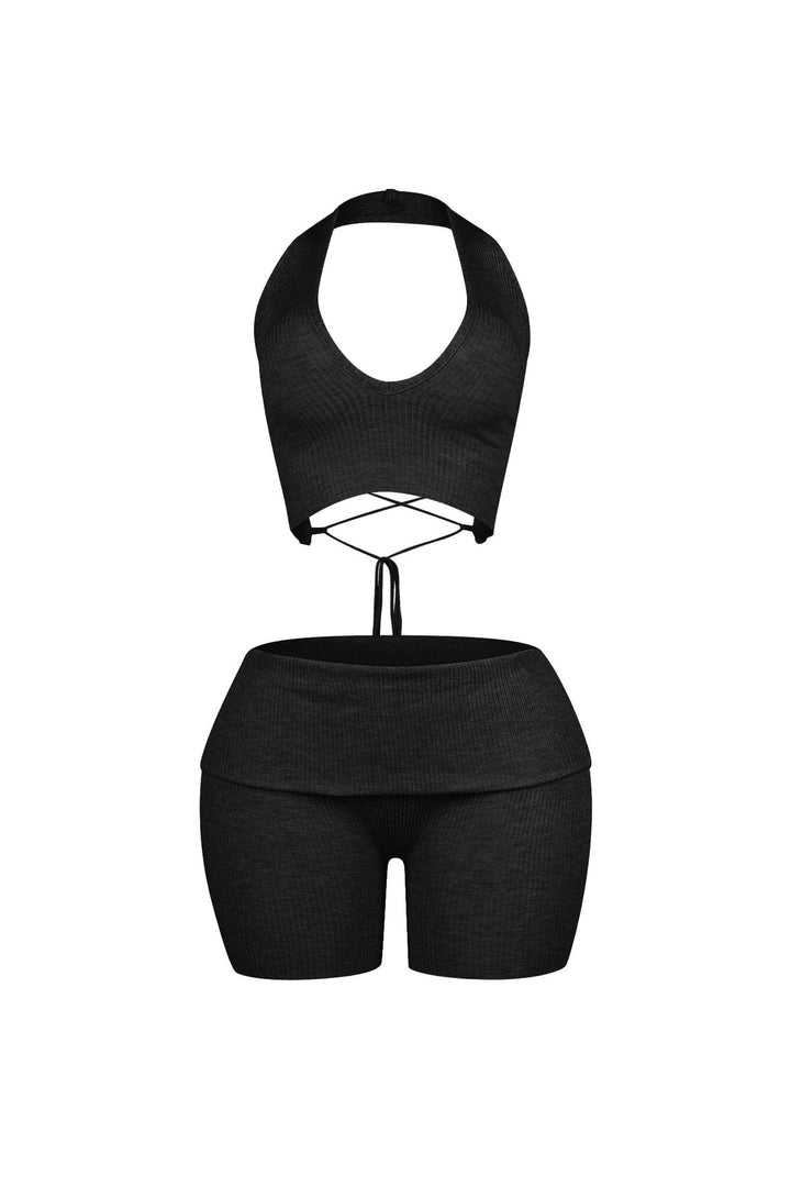 Backfire Ribbed Knit Halter Top &amp; Shorts SET
