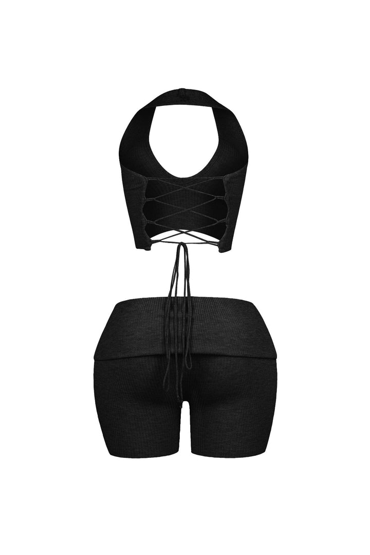 Backfire Ribbed Knit Halter Top &amp; Shorts SET
