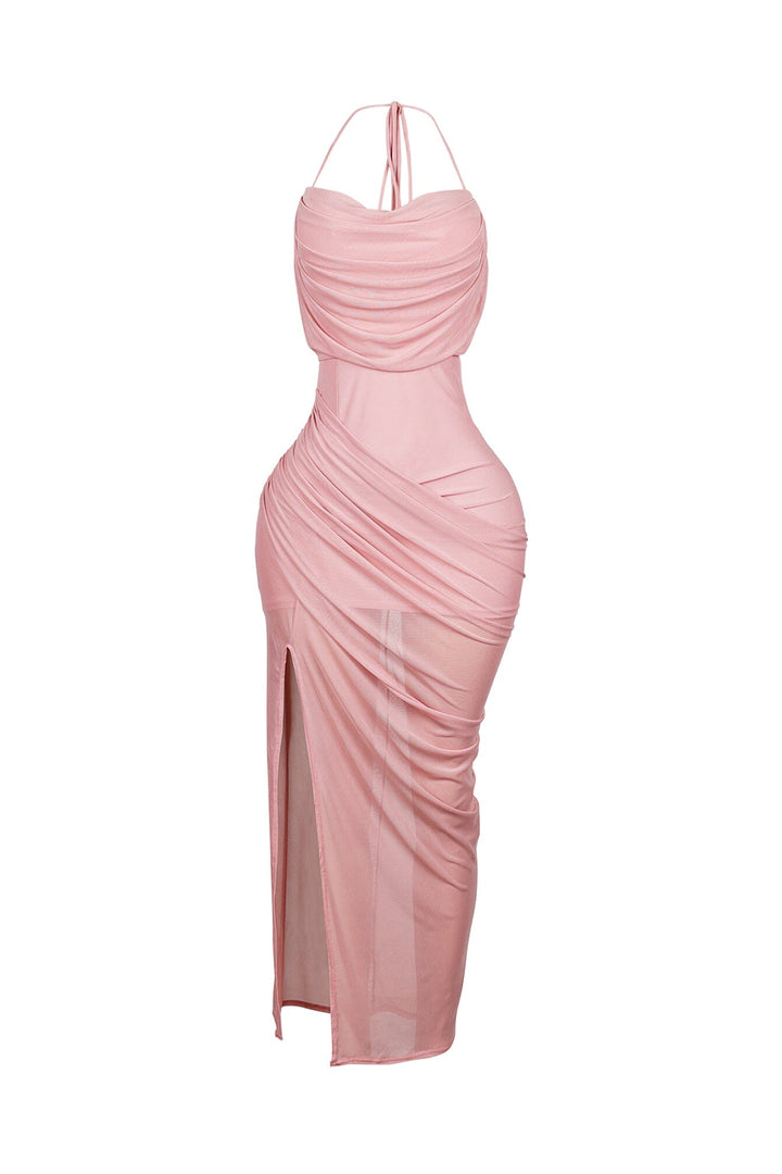 Soft Gaze Shirred Sheer Maxi Dress