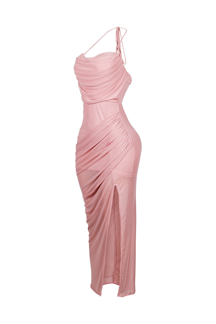 Soft Gaze Shirred Sheer Maxi Dress