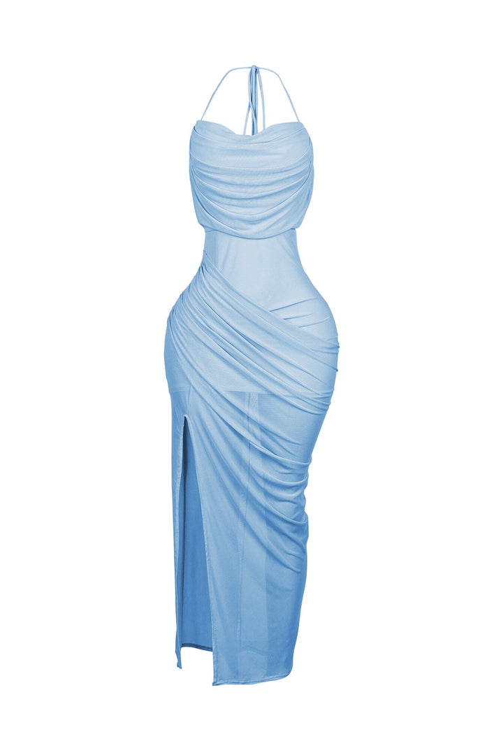 Soft Gaze Shirred Sheer Maxi Dress
