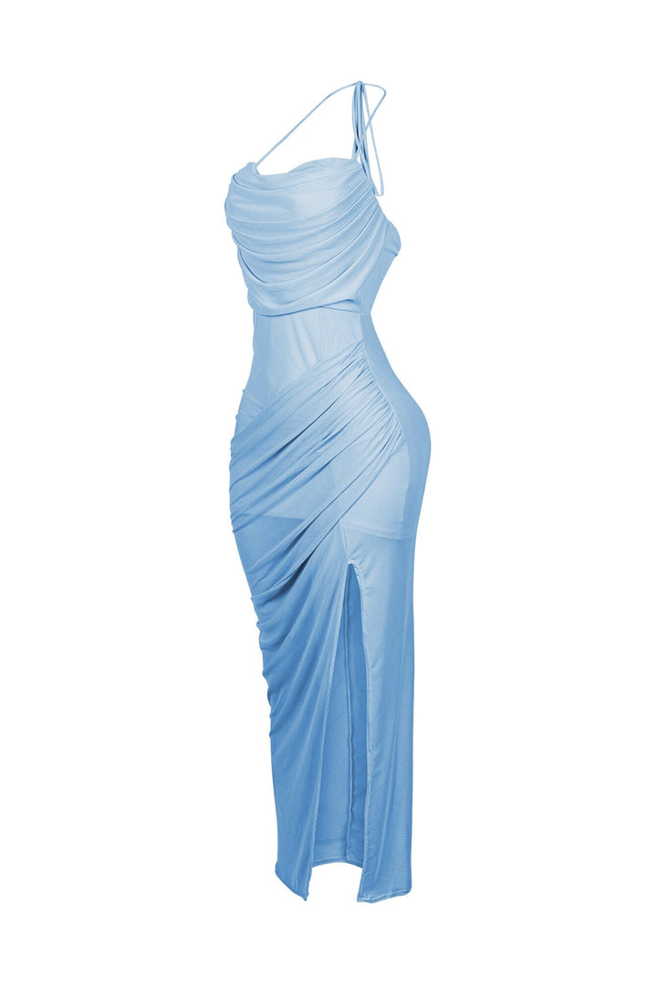 Soft Gaze Shirred Sheer Maxi Dress