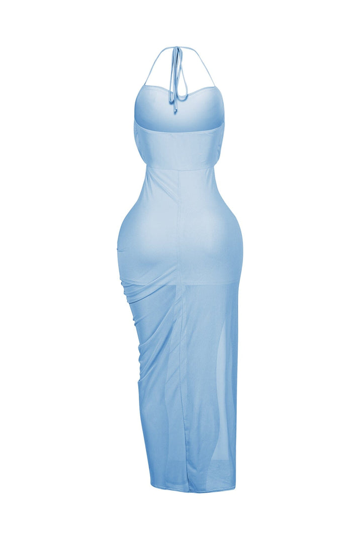 Soft Gaze Shirred Sheer Maxi Dress