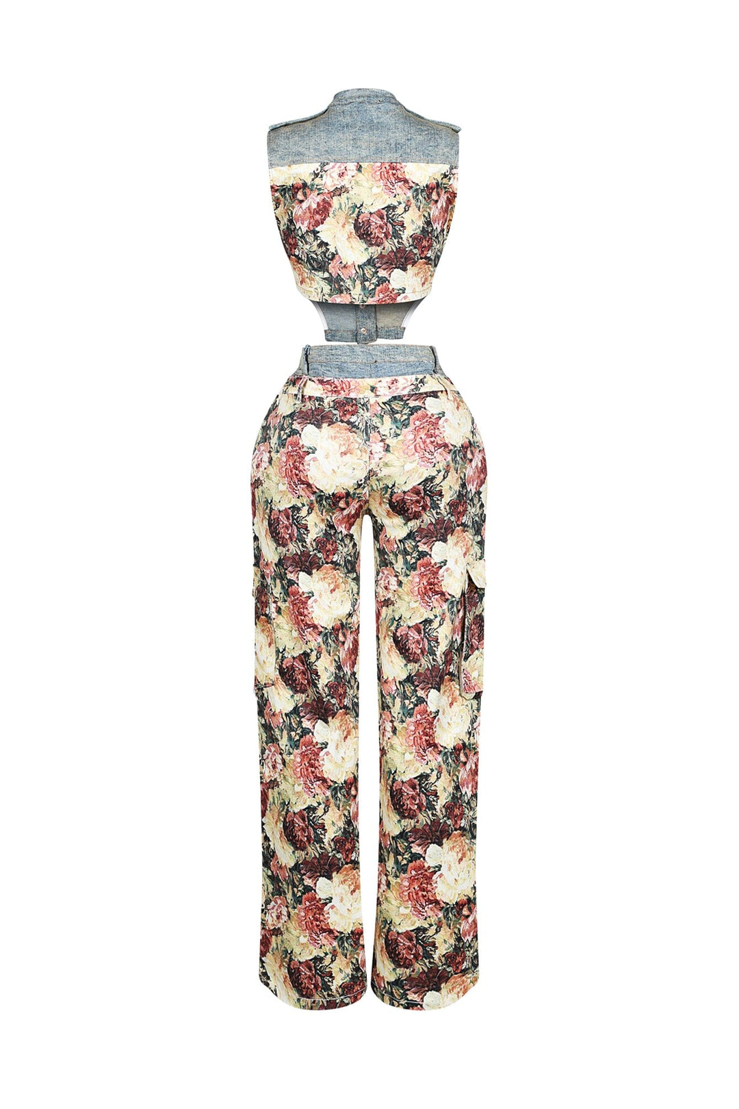 Shaka Denim Floral Contrast Top &amp; Pants SET