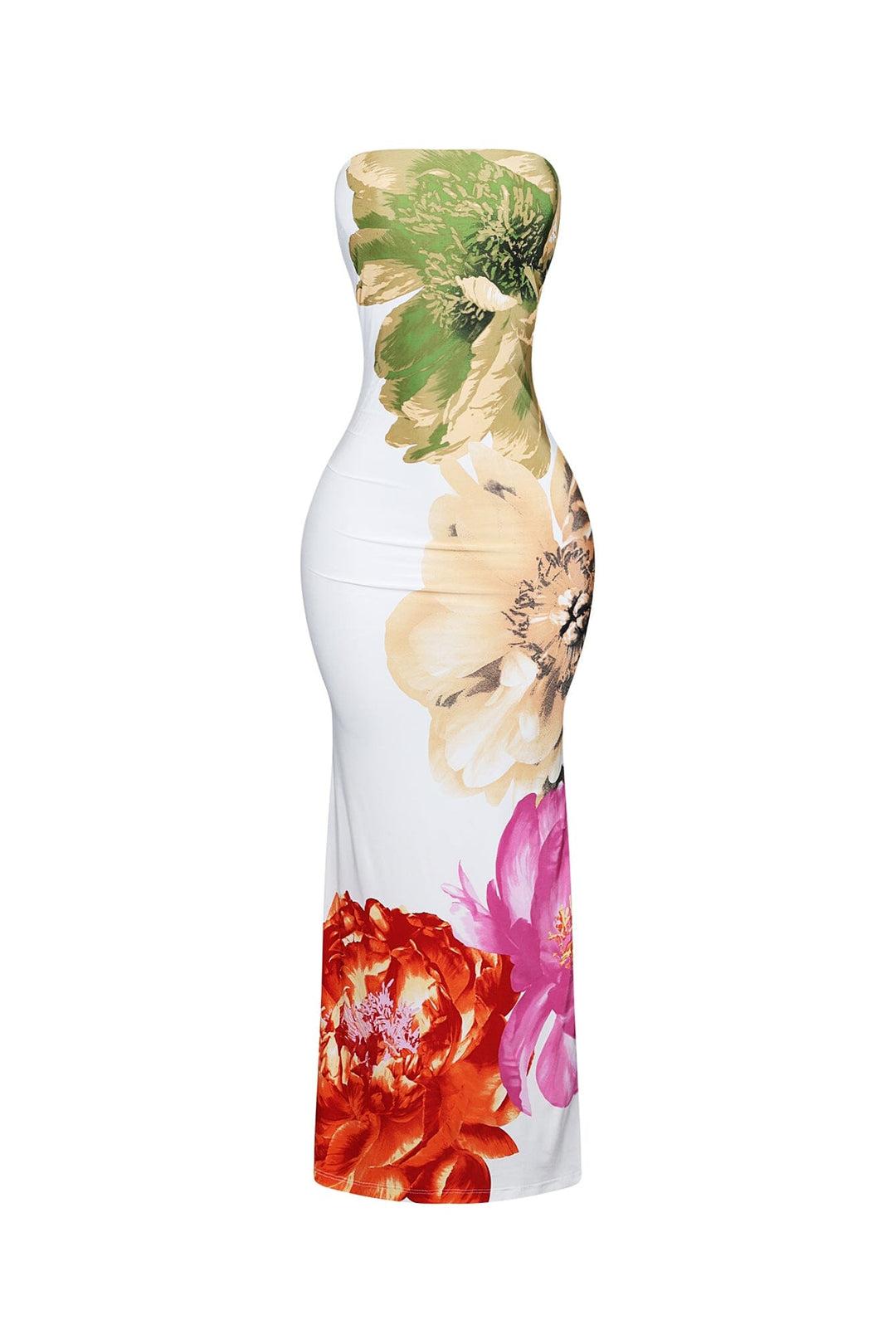 Citrus Floral Print Tube Maxi Dress