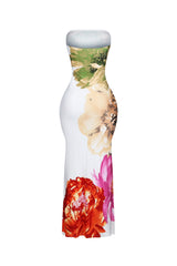 Citrus Floral Print Tube Maxi Dress