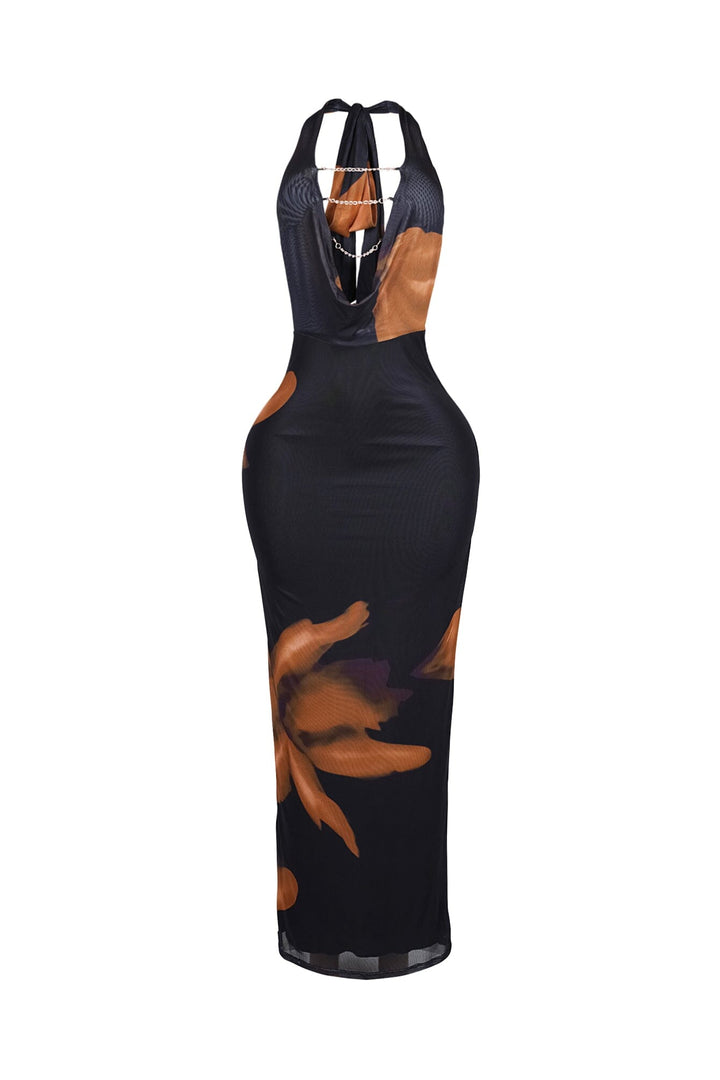 Ignite Petal Chain Cowl Maxi Dress