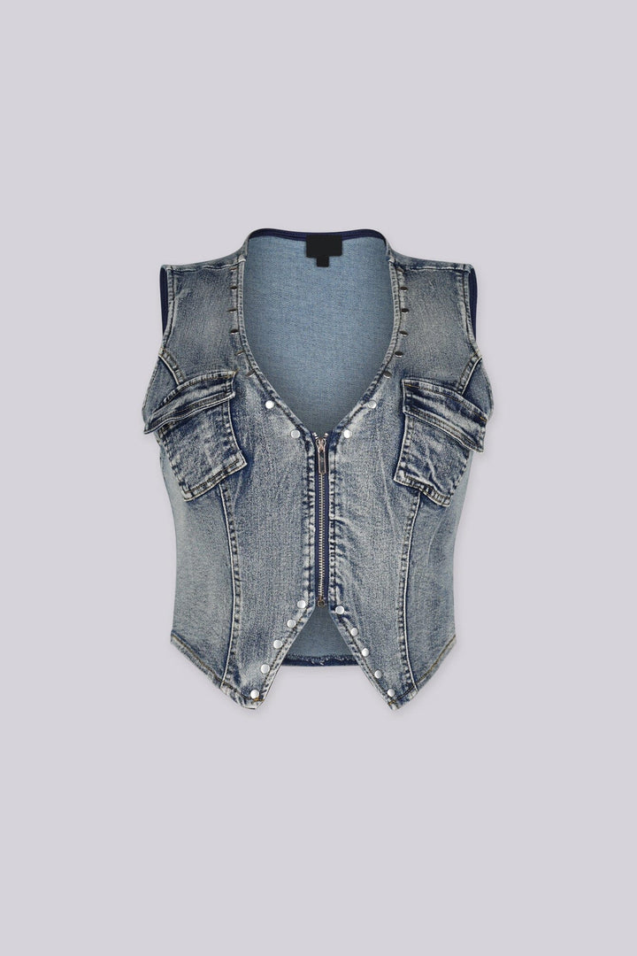 Y2K Western Edge Denim Vest Top