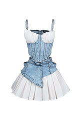 Melbourne Poplin Denim Bustier Top &amp; Skirt SET