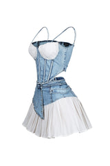 Melbourne Poplin Denim Bustier Top &amp; Skirt SET