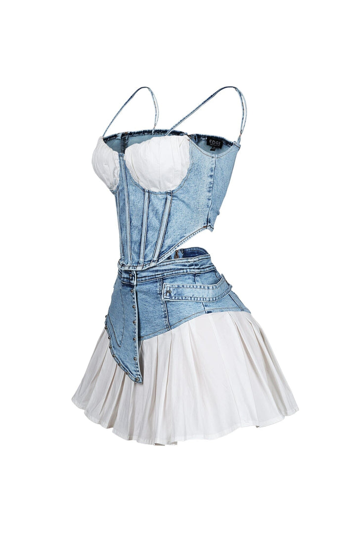 Melbourne Poplin Denim Bustier Top &amp; Skirt SET