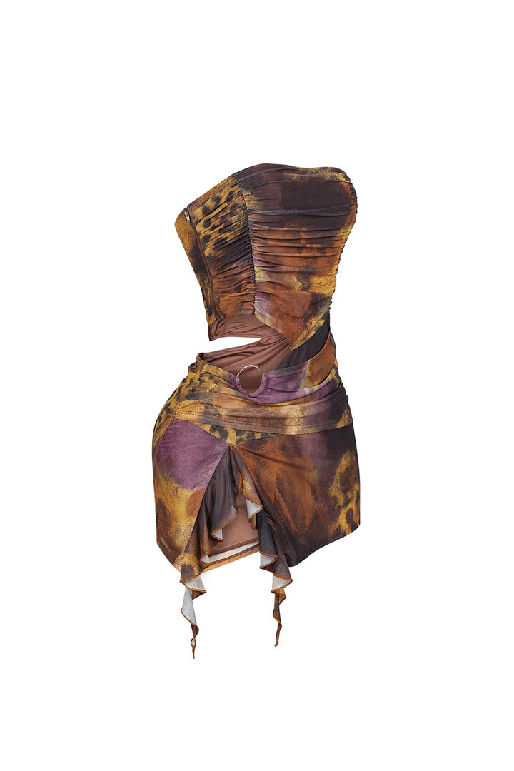 Sunlure Mesh Print Cutout Tube Mini Dress