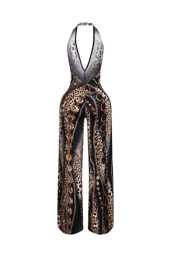 Baroque Blaze Printed Backless Jumpsuit