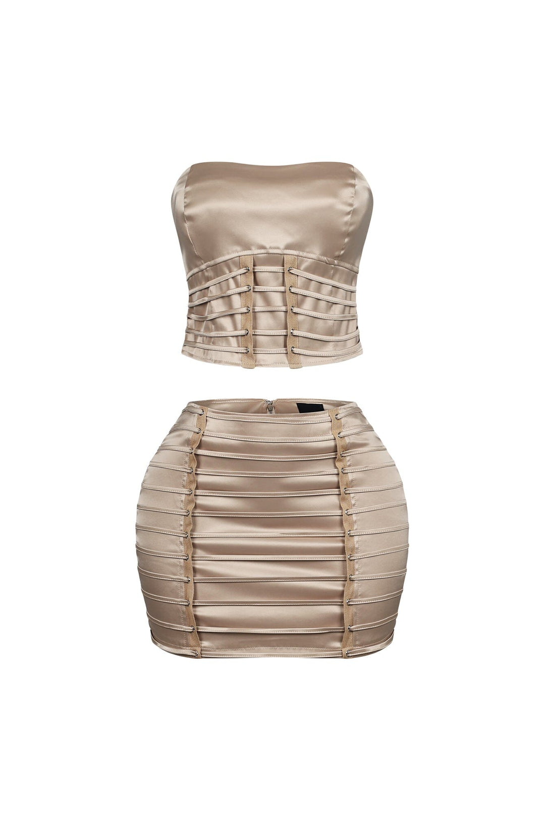 Nova Satin Lace Up Top &amp; Skirt SET
