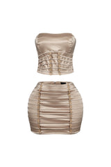 Nova Satin Lace Up Top &amp; Skirt SET