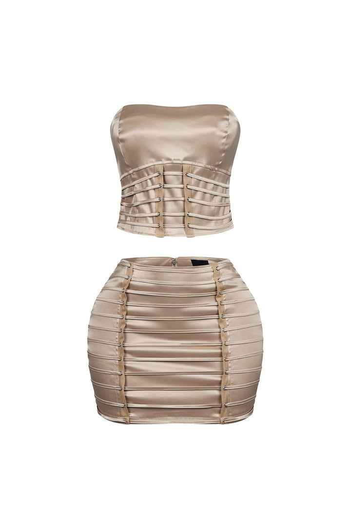 Nova Satin Lace Up Top &amp; Skirt SET