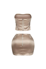 Nova Satin Lace Up Top &amp; Skirt SET