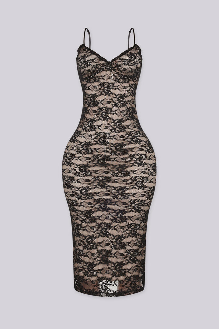Sultry Floral Lace Midi Dress