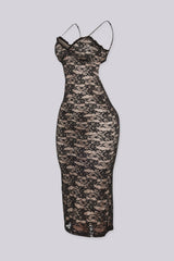 Sultry Floral Lace Midi Dress
