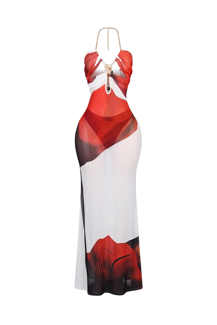 Shellis Mesh Chain Floral Maxi Dress