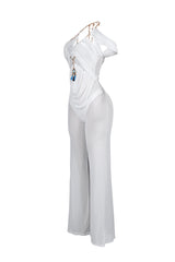 Myllure Mesh Chain Halter Jumpsuit