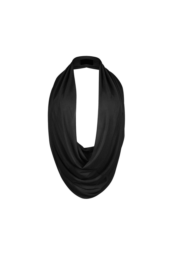 Cascading Mesh Cowl Neck Tie Top