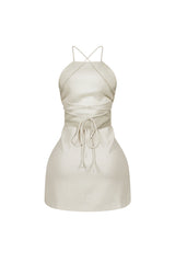 Backstory Lace Up Halter Mini Dress