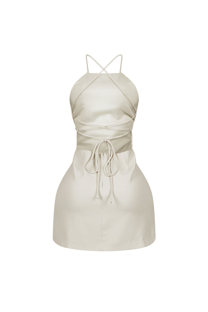 Backstory Lace Up Halter Mini Dress