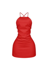 Backstory Lace Up Halter Mini Dress