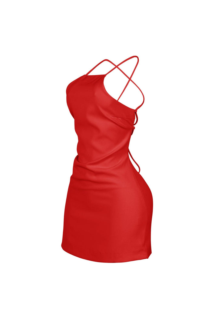 Backstory Lace Up Halter Mini Dress