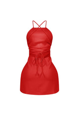 Backstory Lace Up Halter Mini Dress