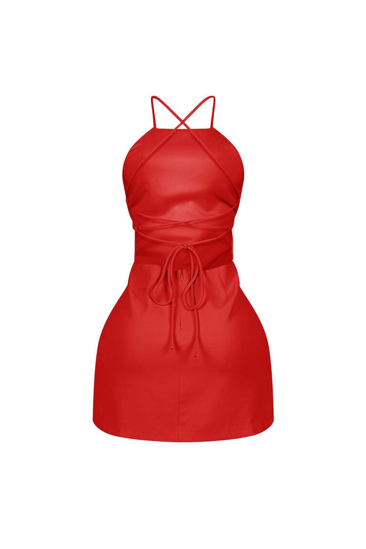 Backstory Lace Up Halter Mini Dress