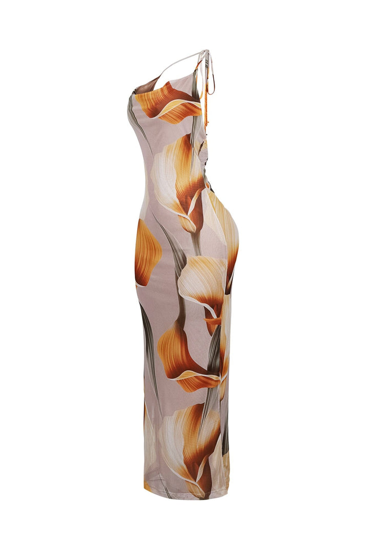 Tulipfield Mesh Print Halter Maxi Dress