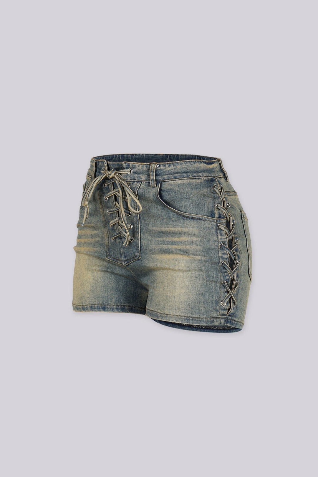 Jannet Vintage Denim Lace Up Shorts