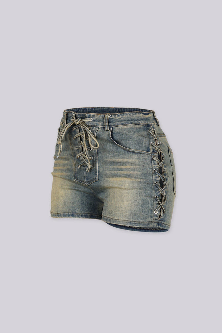 Jannet Vintage Denim Lace Up Shorts