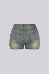 Jannet Vintage Denim Lace Up Shorts